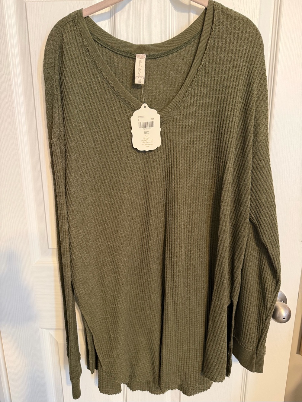 Altar'd State Olive Waffle-Knit V-Neck Sweater
